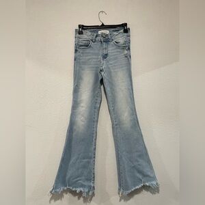 Flying Monkey Light Blue Flare Jeans with Frayed Hem Size 26